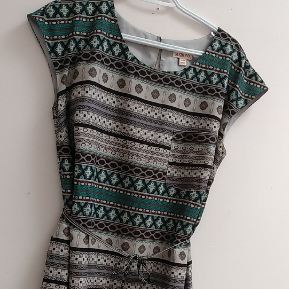 Patterned Green and Gray Dress